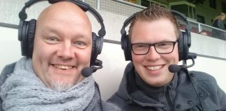 Verslaggevers Sport Live Radio DeventerRTV Erik van Luttikhuizen en Patrick Kieftenbelt