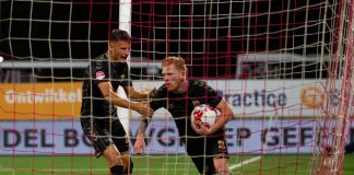 Richard van der Venne scorend in Oss voor Go Ahead Eagles. Foto: Henny Meyerink