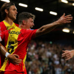 DEVENTER, NETHERLANDS - AUGUST 19: Bas Kuipers of Go Ahead Eagles celebrates after scoring the team's first goal with Willum Willumsson of Go Ahead Eagles during the Eredivisie match between Go Ahead Eagles and FC Volendam at De Adelaarshorst on August 19, 2023 in Deventer, Netherlands. (Photo by Henny Meyerink/BSR Agency)